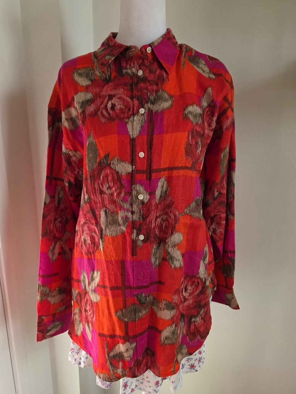 Ralph LAUREN Women's LINEN  Floral Button-Up Shirt